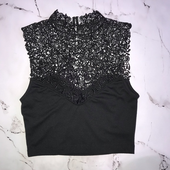 Lace Princess Seam Crop Top Black Size Small/Medium? - Picture 1 of 3